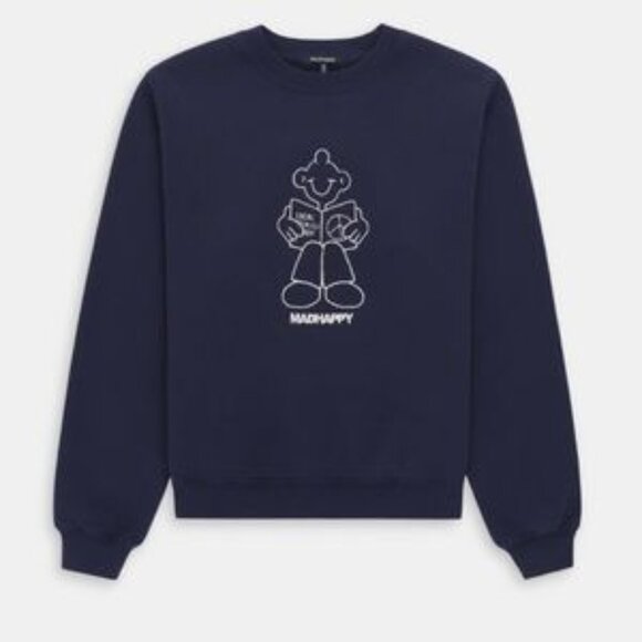 Madhappy Support Network Fleece Crewneck Sweatshirt in Color Space Navy - Picture 1 of 3